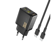 Dudao A27MaxCEU PD QC 35W USB-A USB-C sieninis įkroviklis su USB-C laidu – juodas