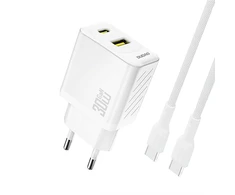Dudao A27TCEU PD 30W GaN USB-A USB-C Wall Charger with USB-C Cable - Baltas