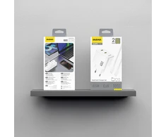 Dudao A28PCEU PD 45W GaN 2xUSB-C sieninis įkroviklis su USB-C laidu – baltas