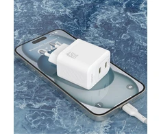 Dudao A28PCEU PD 45W GaN 2xUSB-C sieninis įkroviklis su USB-C laidu – baltas