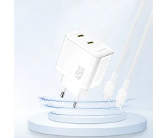 Dudao A28PEU PD 45W GaN 2xUSB-C Wall Charger - Baltas
