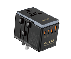 Dudao A65Pro 65W EU / US / JP / AUS / UK travel adapter 2x USB-C 2x USB-A - juodos spalvos