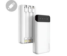 Dudao talpus maitinimo blokas su 3 įmontuotu kabeliu 20000mAh USB Type C + micro USB + Lightning baltos spalvos (Dudao K6Pro +)