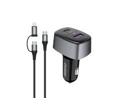Dudao automobilinis įkroviklis USB / USB Type C Power Delivery (60 W) Quick Charge 4.0 (22,5 W) + laidas USB Type C - USB Type C / Lightning juodas (R7XS juodas)