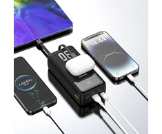 Dudao K15Max 30000mAh PD 22.5W išorinė baterija su USB-C ir Lightning laidais - Baltas