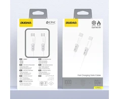 Dudao L25SC 60W USB-C - USB-C laidas su minkštu silikoniniu apvadu 1m - Baltas