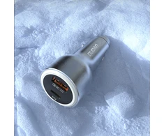 Dudao R4Ultra 120W greito įkrovimo LED automobilinis įkroviklis su maitinimo šaltiniu USB-A USB-C – pilkas