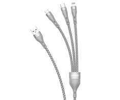 „Dudao 3in1“ USB laidas – „Lightning“ / „microUSB“ / USB Type C 65 W, 1,2 m pilka (L20X)