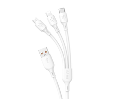 Dudao USB kabelis – USB C / micro USB / Lightning 480Mb/s 6A 1.2m – baltos spalvos