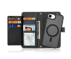 Dux Ducis Lawa Apple iPhone 16e Leather dėklas su Detachable Magnetic Wallet – juodos spalvos