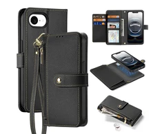 Dux Ducis Lawa Apple iPhone 16e Leather dėklas su Detachable Magnetic Wallet – juodos spalvos