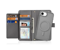 Dux Ducis Lawa Apple iPhone 16e Leather dėklas su Detachable Magnetic Wallet – pilkos spalvos