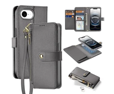 Dux Ducis Lawa Apple iPhone 16e Leather dėklas su Detachable Magnetic Wallet – pilkos spalvos
