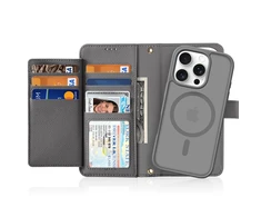 Dux Ducis Lawa Leather dėklas skirtas Apple iPhone 16 Pro Max su Detachable Magnetic Wallet – pilkos spalvos