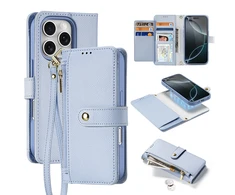 Dux Ducis Lawa Leather dėklas skirtas Apple iPhone 16 Pro Max su Detachable Magnetic Wallet – mėlynos spalvos