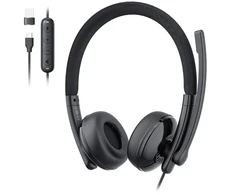 Ausinės - EMEET GeniusCall HS50 ausinės, HD garso, triukšmo slopinimo mikrofonas, USB-A/USB-C, Juoda