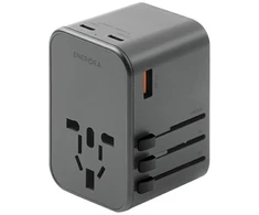 ENERGEA laidinis įkroviklis 1xUSB+2xUSB-CPD-PPS-QC 3.0 65W 1A2C adapteris 4in1 US/UA/EU/UK pilkos spalvosl Travelworld Adapteris GaN65W
