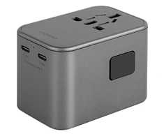 ENERGEA laidinis įkroviklis 1xUSB+2xUSB-CPD-PPS-QC 3.0 65W 1A2C adapteris 4in1 US/UA/EU/UK pilkos spalvosl Travelworld Adapteris GaN65W