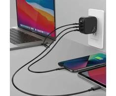 ENERGEA laidinis įkroviklis 1xUSB+2xUSB-CPD-PPS-QC 3.0 66W 2C1A juodos spalvos US+EU Travelite GAN66