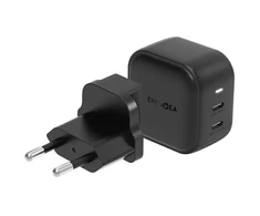 ENERGEA laidinis įkroviklis 2xUSB-C PD-PPS 45W2C juodos spalvos US+EU Travelite GAN45