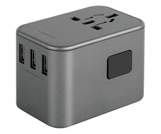 ENERGEA laidinis įkroviklis 3xUSB+2xUSB-CPD-PPS-QC 3.0 35.5W 3A2C adapteris 4in1 US/UA/EU/UK pilkos spalvosl Travelworld