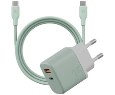 Energea laidinis įkroviklis Bazic GoPort Velox Kit USB-C/USB-A GaN 35W su kabeliu žalias