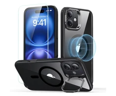 Dėklas su stoveliu + apsauginis stiklas Apple iPhone 16 Plus ESR Classic Hybrid Kickstand Halolock MagSafe & Tempered Glass Clear dėklas telefonui juodos spalvos