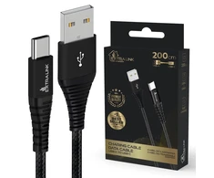Extralink Smart Life Braided 15W USB Type-A iki Type-C 2m 5V 3A juoda
