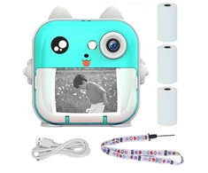 Mini Thermal Spausdintuvas with Camera Extralink EPP-004 Mėlyna, 3 Rolls of Thermal Paper, 2.5" LCD Screen, Bluetooth, USB-C, 1000 mAh