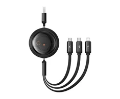 Greito įkrovimo laidas 3in1 Baseus Free2Draw, USB į mikro USB+USB-C+Lightning, 3.5A, 1.1m (juodas)