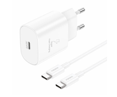 Foneng EU51 USB-C 25W maitinimo įkroviklis + USB-C - USB-C laidas (baltas)