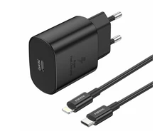 Foneng EU51 USB-C 25W maitinimo įkroviklis + USB-C - Lightning laidas (juodas)