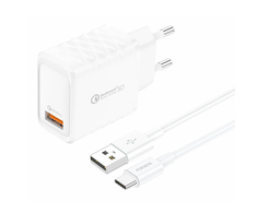 Foneng EU54 USB-A, 3A tinklo įkroviklis (baltas) + USB-A į USB-C laidas