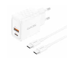Foneng EU56 1xUSB-A, 1xUSB-C, 20W maitinimo įkroviklis (baltas) + USB-C laidas