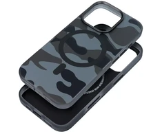 „iPhone 16 PLUS“ dėklas su „Forcell F-Protect Levels“ dvigubo sluoksnio 4D technologija, suderinamas su „Magsafe Military Drop-Test“ juodos spalvos kamufliažu.