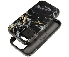 „iPhone 16 PLUS“ dėklas, skirtas „Forcell F-Protect Mirage“, suderinamas su „Magsafe Military Drop-Test“, juodas marmuras