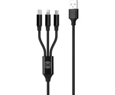 Forever 3-in-1 duomenų perdavimo ir įkrovimo kabelis | USB-A į Lightning, USB-C, Micro USB | 10 W | 1 m | juodas