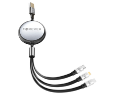 Forever 3in1 kabelis USB - Lightning + 2x USB-C 1,2 m 100W juodos spalvos