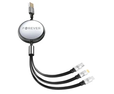Forever 3in1 kabelis USB - Lightning + 2x USB-C 1,2 m 100W juodos spalvos