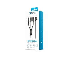 Techonic Forever 3in1 kabelis USB - Lightning + USB-C + microUSB 1,2 m 2A juodos spalvos