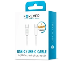 Forever duomenų perdavimo ir įkrovimo kabelis | USB-C į USB-C | 20W | 1m | balta