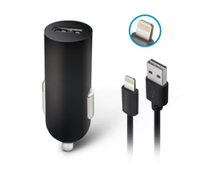 Forever M02 automobilinis įkroviklis 1x USB 2A juodos spalvos + Lightning kabelis