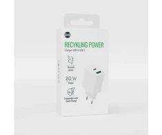 Forever Recycling Forever recycled laidinis įkroviklis USB + USB-C 20W LSR20-AC-00 baltos spalvos