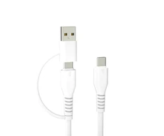 Telforceone Forever recycling kabelis 2in1 1,5m 3A USB-C - USB-C + USB-A KR2W1-00 baltos spalvos