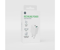 Forever Recycling Forever recycled laidinis įkroviklis USB + USB-C 20W LSR20-AC-00 baltos spalvos