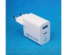 Forever TC-06-20AC PD QC įkroviklis 1x USB-C 1x USB 20W baltos spalvos