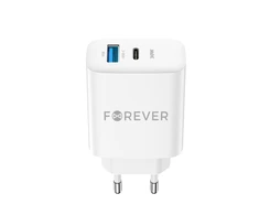 Forever TC-07-30AC PD QC įkroviklis 1x USB-C 1x USB 30W baltos spalvos