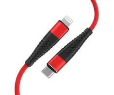 Fusion Accessories Fusion Priedai "Fusion Fishbone" USB-C ir "Lightning" kabelis 30W | 3A | 1,5 m raudonas