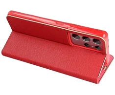 „Fusion Accessories Fusion Luna“ auksinis, knyginio tipo telefono dėklas, skirtas „Samsung Galaxy A35 5G“ (A356), raudonas