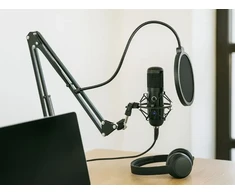 „Fusion Studio“ XLR mikrofonas | Podcast'ai | Transliacijos | Balso įrašymas + reguliuojamas stovas, pop filtras | juodas